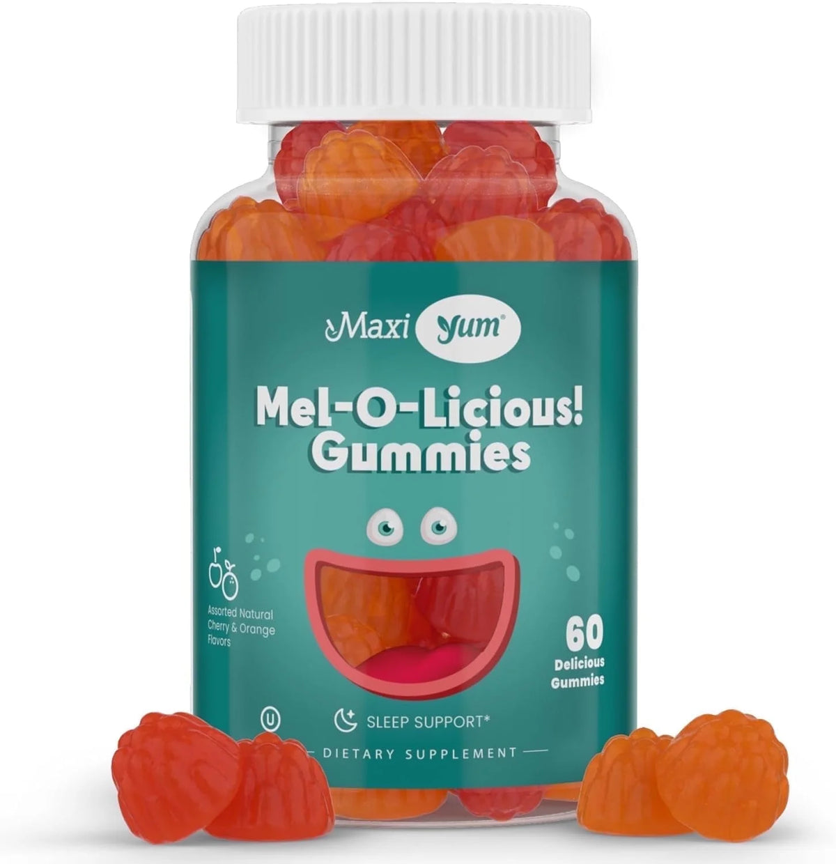 Mel-O-Licious Melatonin Gummies for Kids – 1Mg Sleep Support – 60 Count – Cherry & Orange Flavor