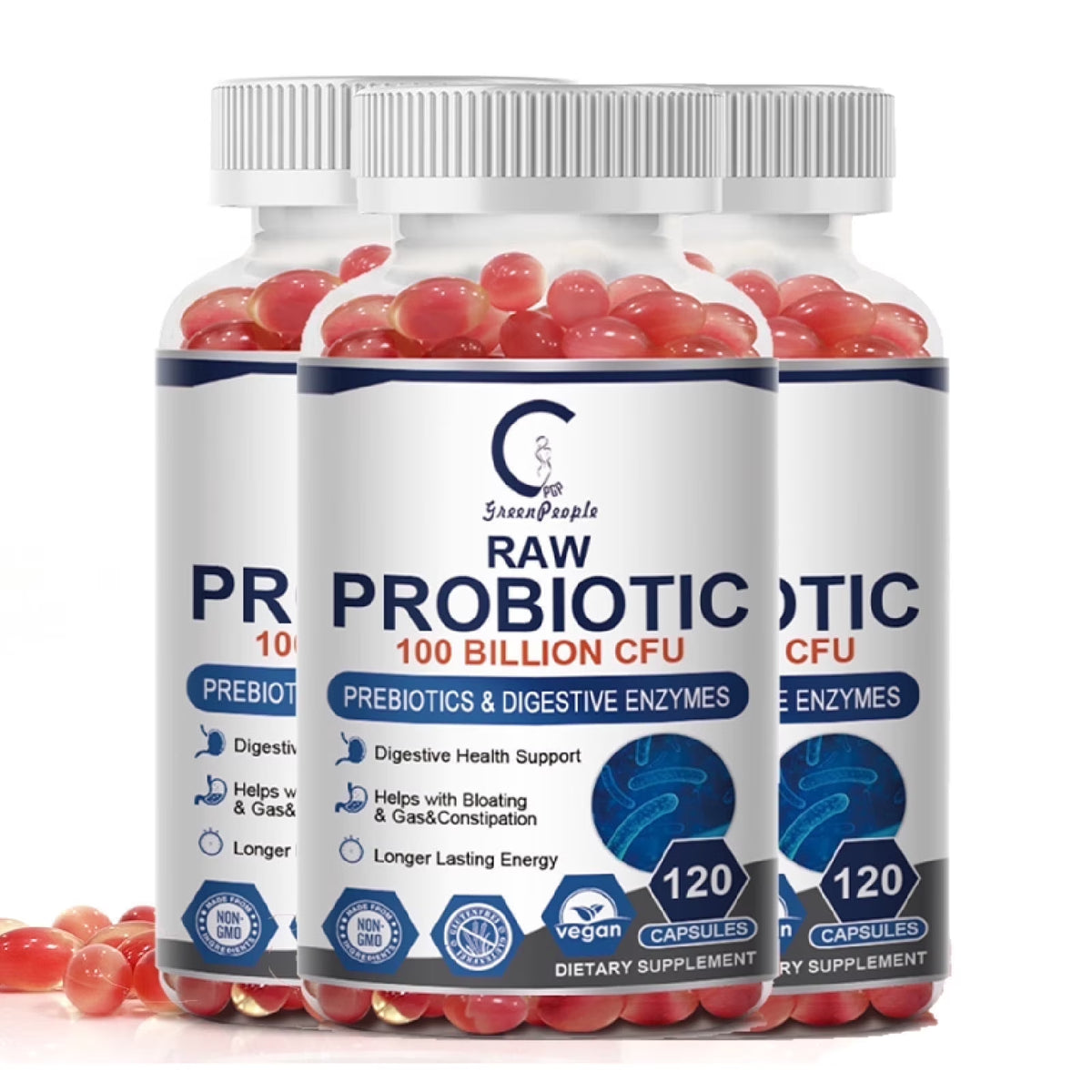 (3 Pack) Probiotics for Women and Men, with Prebiotics and Digestive Enzymes,Digestive & Gut Health by GPGP