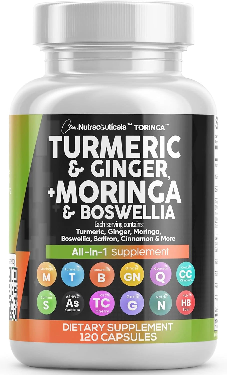 Turmeric Moringa Supplement | Ginger Boswellia Saffron - Supplement for Women and Men with Ceylon Cinnamon, Tart Cherry, Quercetin Garlic Nettle Holy Basil - 1Pack
