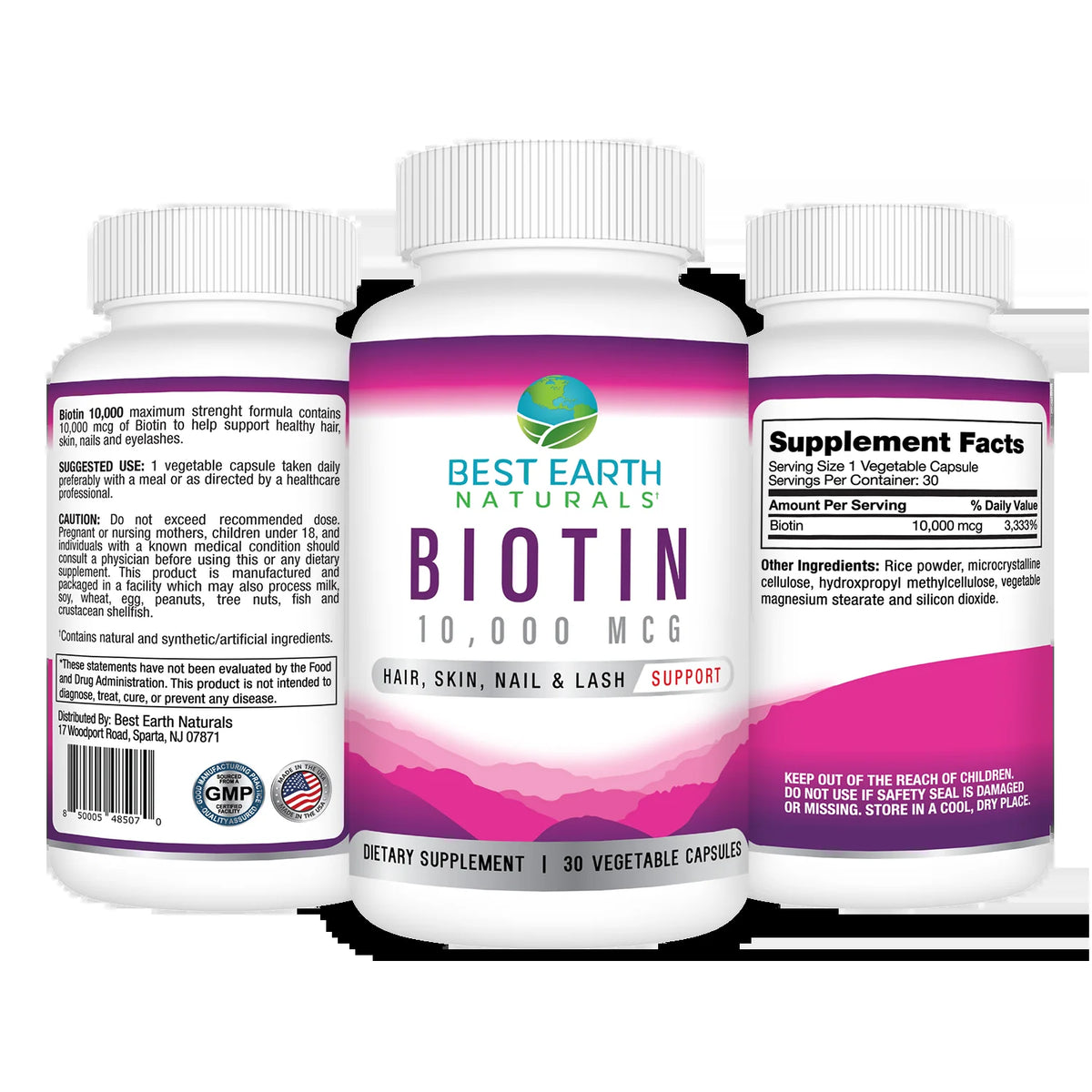 Biotin 10,000 Dietary Supplement Hair Skin Nail and Lash Support 30 Count