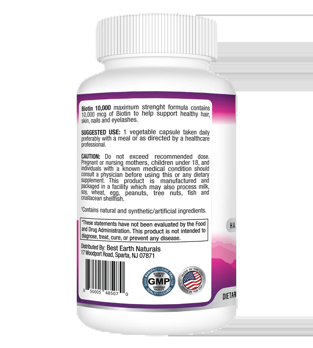 Biotin 10,000 Dietary Supplement Hair Skin Nail and Lash Support 30 Count