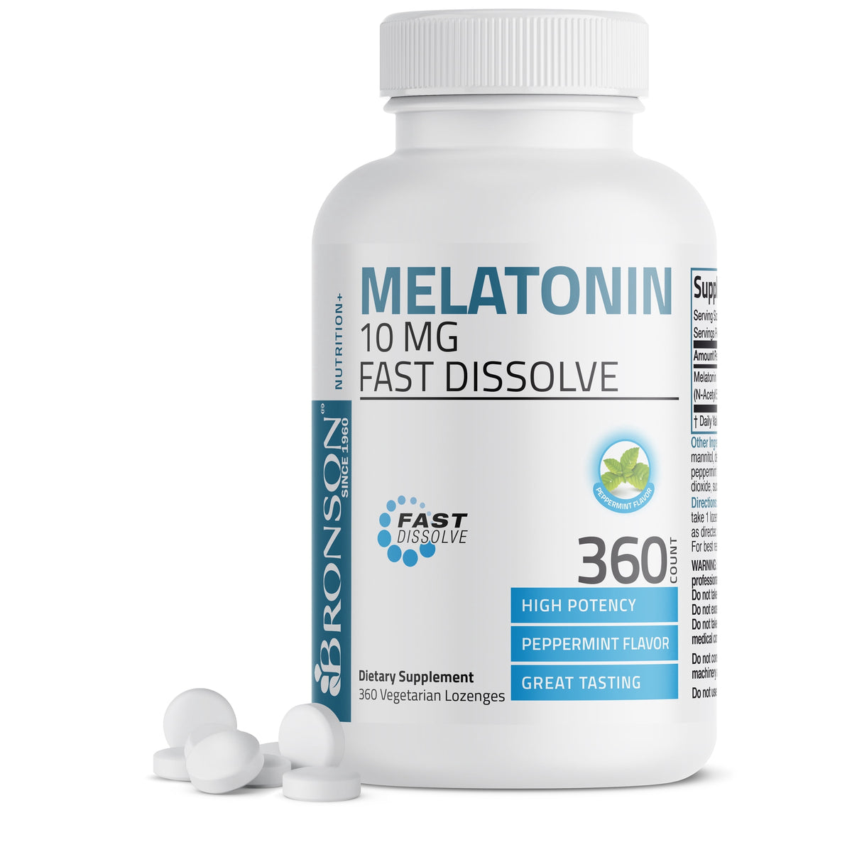 Melatonin 10Mg Fast Dissolve Tablets - Sleep Aid - Fall Asleep Faster, Stay Asleep Longer, 360 Peppermint Flavored Tablets